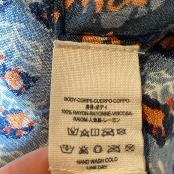 Free People Caravan Floral Button Patchwork Boho Rayon Top XS - Picture 11 of 12